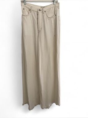 FREE PEOPLE WE THE FREE CREAM WIDE LEG PALAZZO JEANS RAW HEM HIGH RISE SIZE 288